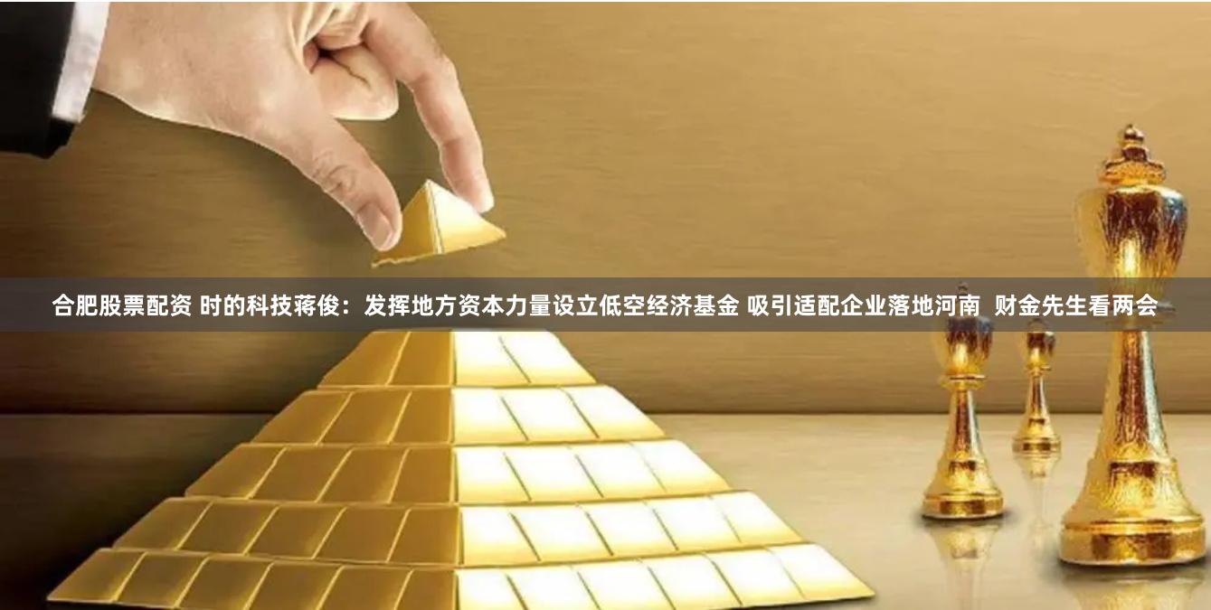 合肥股票配资 时的科技蒋俊：发挥地方资本力量设立低空经济基金 吸引适配企业落地河南  财金先生看两会